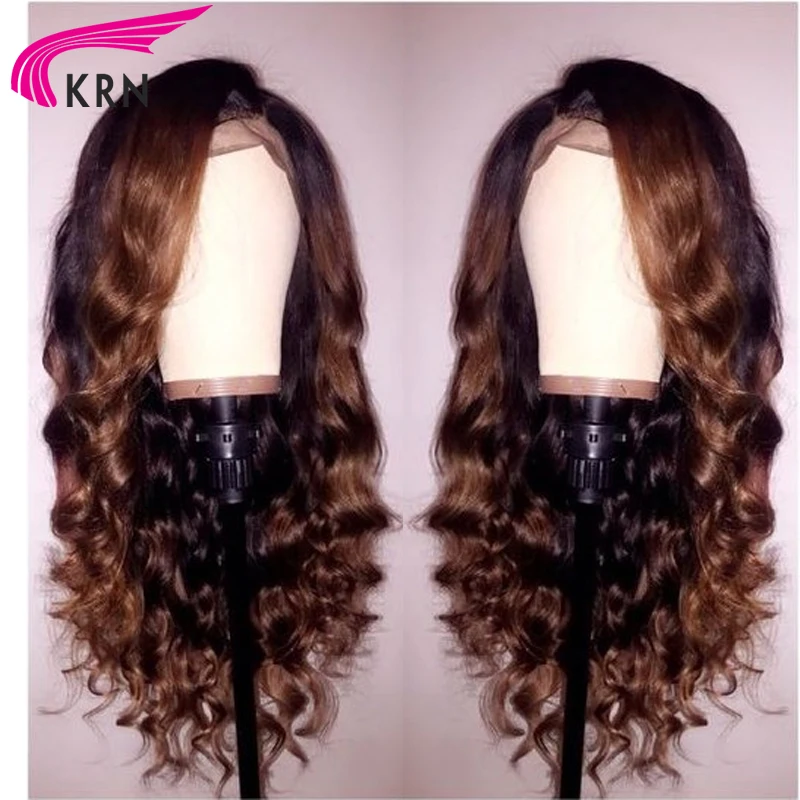 КРН волнистые 13x6 кружева спереди средний коэффициент "-26" Remy человеческие волосы парики Омбре цвет с детскими волосами предварительно выщипанные часть