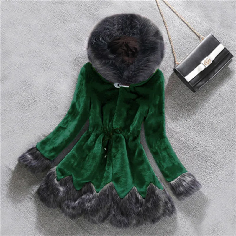 Green Женское пальто из искусственного меха, зеленый, винный, красный, 5XL, 6XL, плюс размер, имитация норки, меховая куртка, новое осенне-зимнее Модное теплое пальто, LD1213 - Цвет: Green