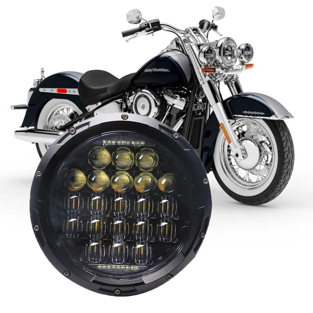 Schwarz / Chrom 7 Zoll H4 Led Motorrad Scheinwerfer für Harley Davidson  Softail Slim Fat Boy 7 Zoll Led Scheinwerfer Angel Eyes Drl