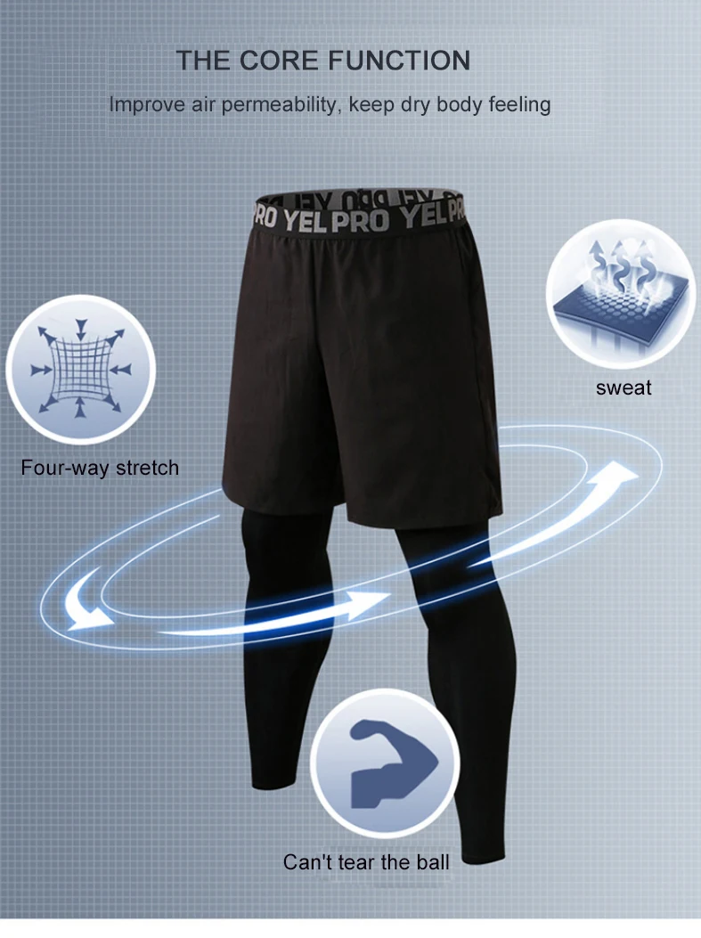 Description Picture 5 of itemMale Fashion Trousers Bottoms Mens 2 In 1 Sport Casual Pants Elastic Gym Jogging Pant Leggings Running Fitness Tights Trackpants