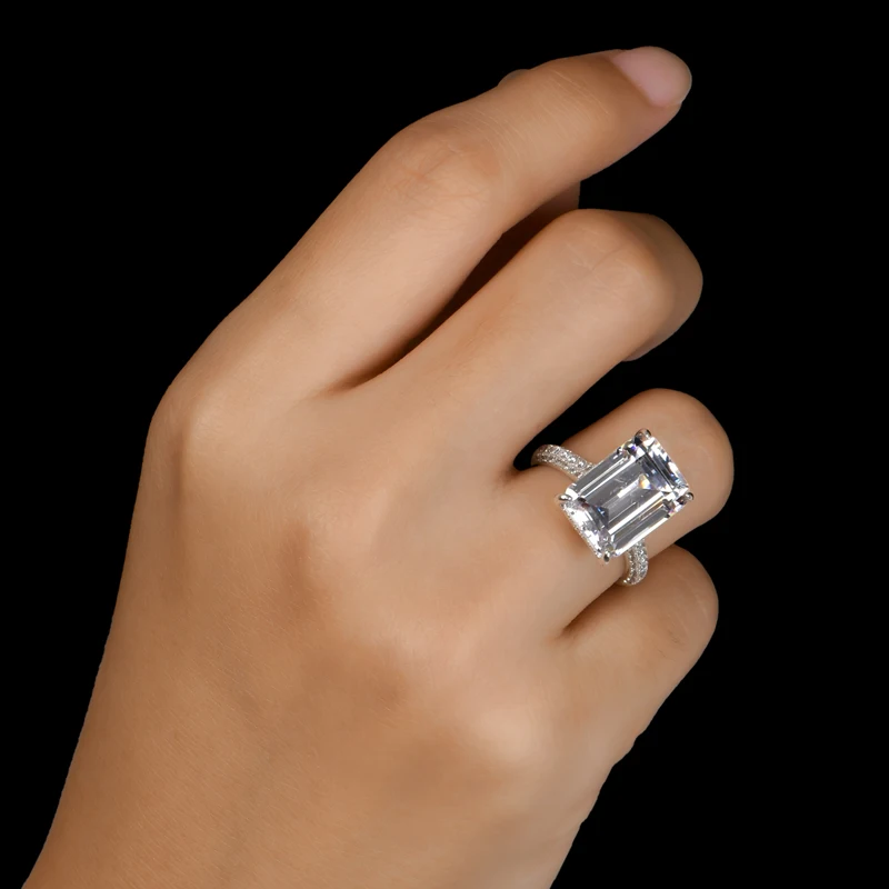 AINOUSHI 925 пробы серебряные кольца для женщин 6ct изумрудная огранка Halo кольца розовое золото цвет серебряные ювелирные изделия bague femme argent 925