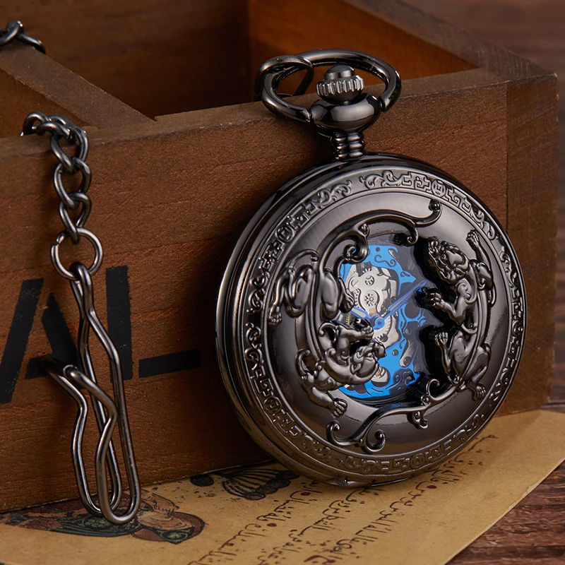 Роскошный бренд Скелет Механические карманные часы для мужчин и женщин колье в старинном стиле карманные часы с цепочкой мужские часы