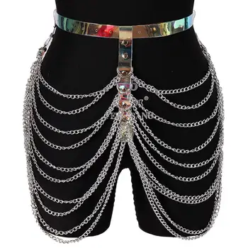 

Goth Skirt Chain Multilayer Waist Belt Cage Thigh Adjust Tassel Suspender Sexy Lingerie Dance Party Wear Women Body Harness