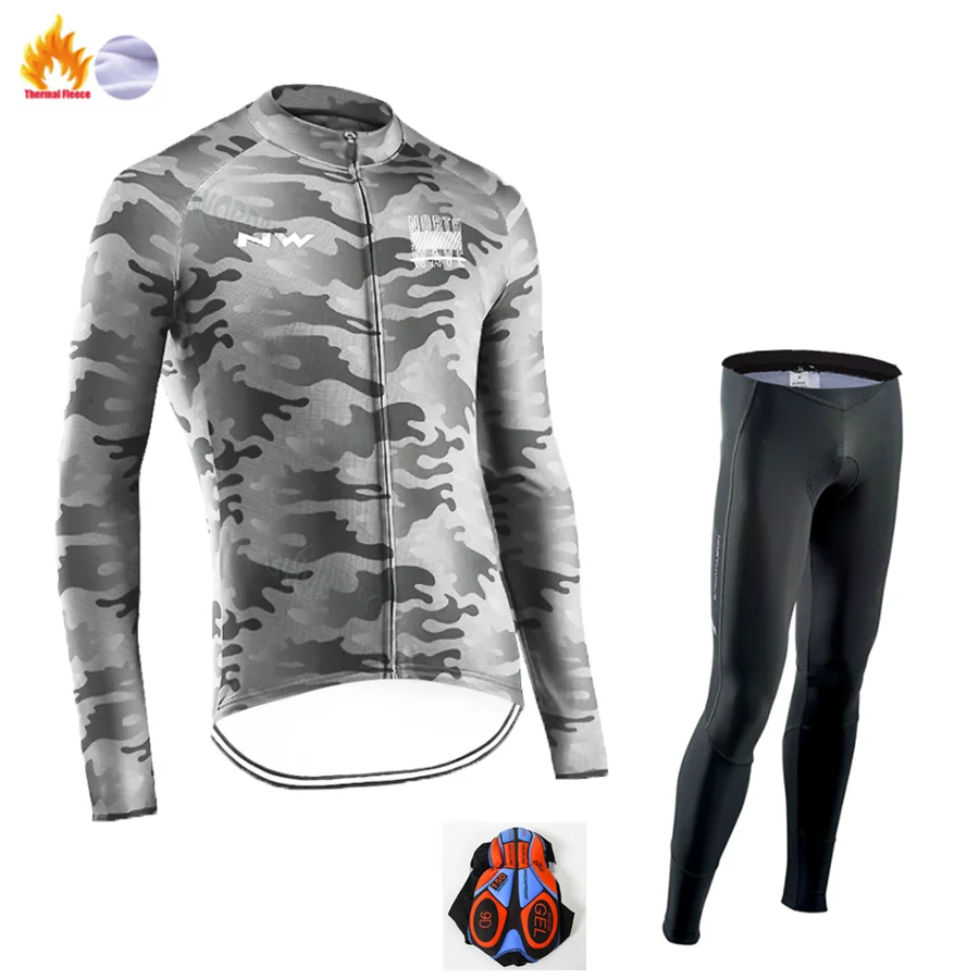 Winter Cycling suit Pro Team NW Зимняя Теплая Флисовая велосипедная одежда для мужчин Northwave Джерси костюм для езды на велосипеде MTB Одежда комбинезон комплект - Цвет: Winter Cycling suit