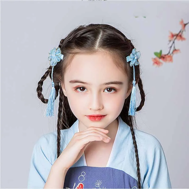 Children's hanfu step shake tassel super fairy hairpin hair accessories Chinese style costume flower girl retro jewelry