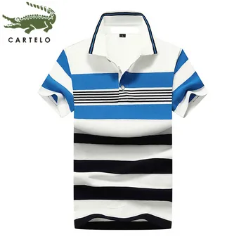 

CARTELO men's cloting new summer fashion breathable striped color-block lapel casual polo shirt мужская одежда