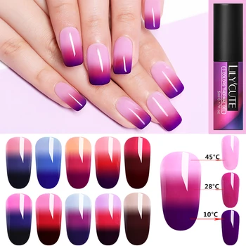 LILYCUTE 5ml 3-layers Color Changing UV Gel Polish Sequins Thermal Nail Gel Polish Matte Top Coat Soak Off Nail Art Gel Var