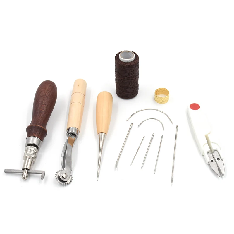 

7pcs Professional Leather Craft Tools Kit Hand Sewing Stitching Punch Carving Work Saddle Groover Leather Thread Accessories