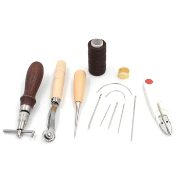 

7pcs Professional Leather Craft Tools Kit Hand Sewing Stitching Punch Carving Work Saddle Groover Leather Thread Accessories