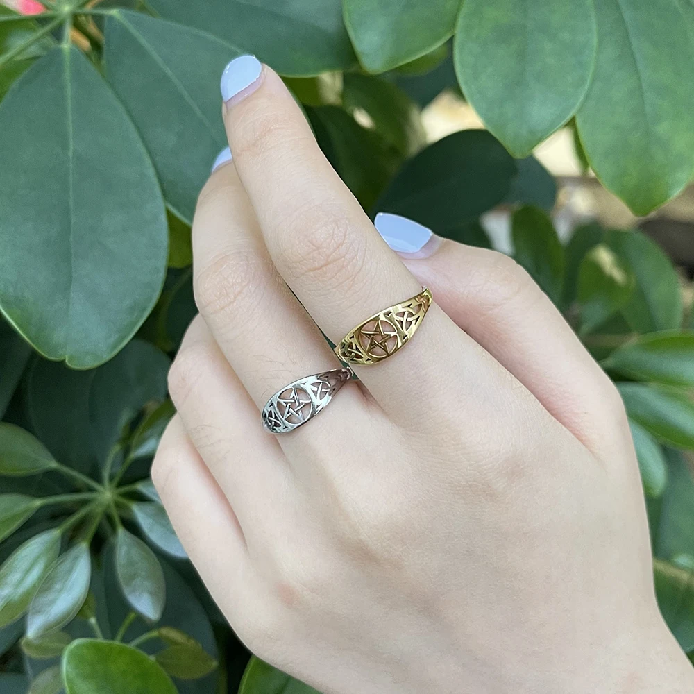 COOLTIME Women Stainless Steel Finger Ring Witch Knot Supernatural Pentagram Celtics Knot Star Amulet Couple Gift