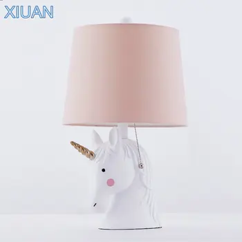 

XIUAN Creative LED Unicorn Light Resin Table Lamp Cloth Lampshade Romantic Bedroom Bedside Lamps for Desktop Girl Lighting
