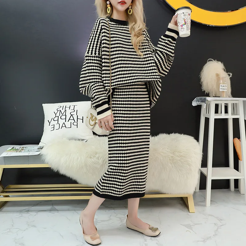

Autumn And Winter New Style Tops Fashion INS Two-Piece Set Sweater Women's Super Fire CEC Skirt Loose-Fit Korean-style Sweater F