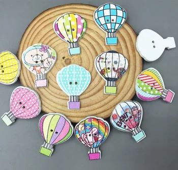 

50 tablets / pack of 30mm cartoon painted printed hot air balloon wooden buttons children's DIY handmade cartoon