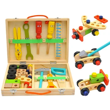 

Wooden Toolbox DIY Construction Tool Wooden Tool Box Simulation Maintenance Kits Early Education Toys for Assemble Disassemble
