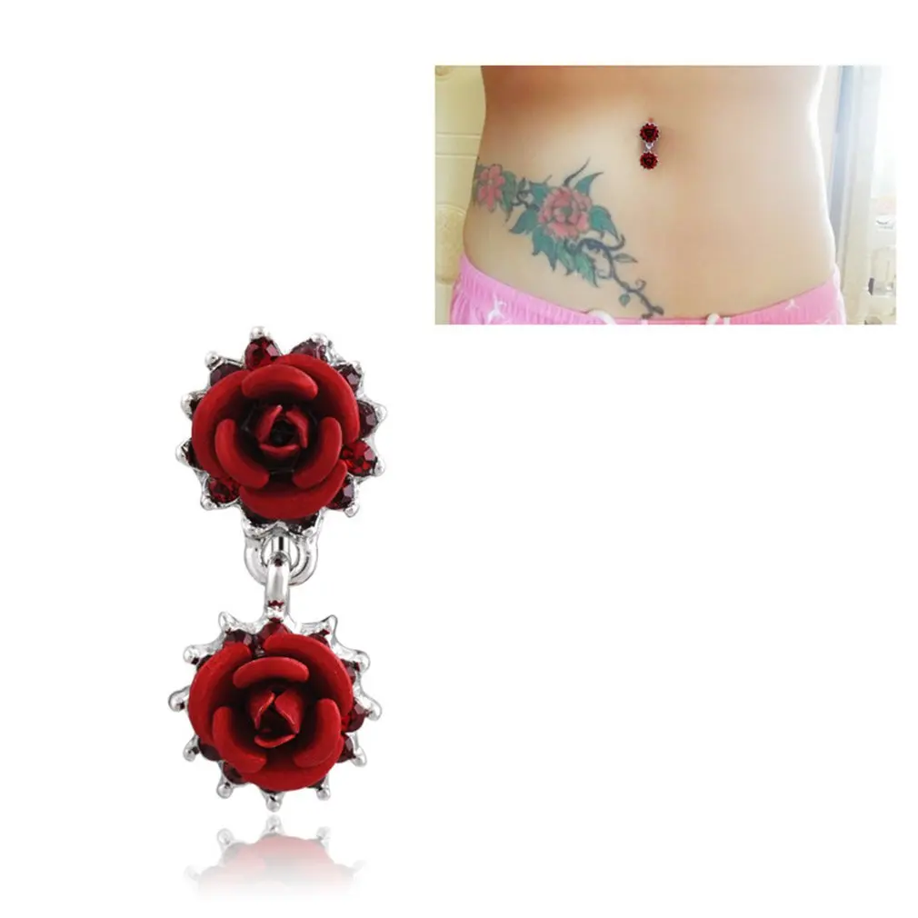 

Q00932 Retro Fashion Flower Inverted Belly Button Crystal Rhinestone Belly Button Rings Navel Piercing