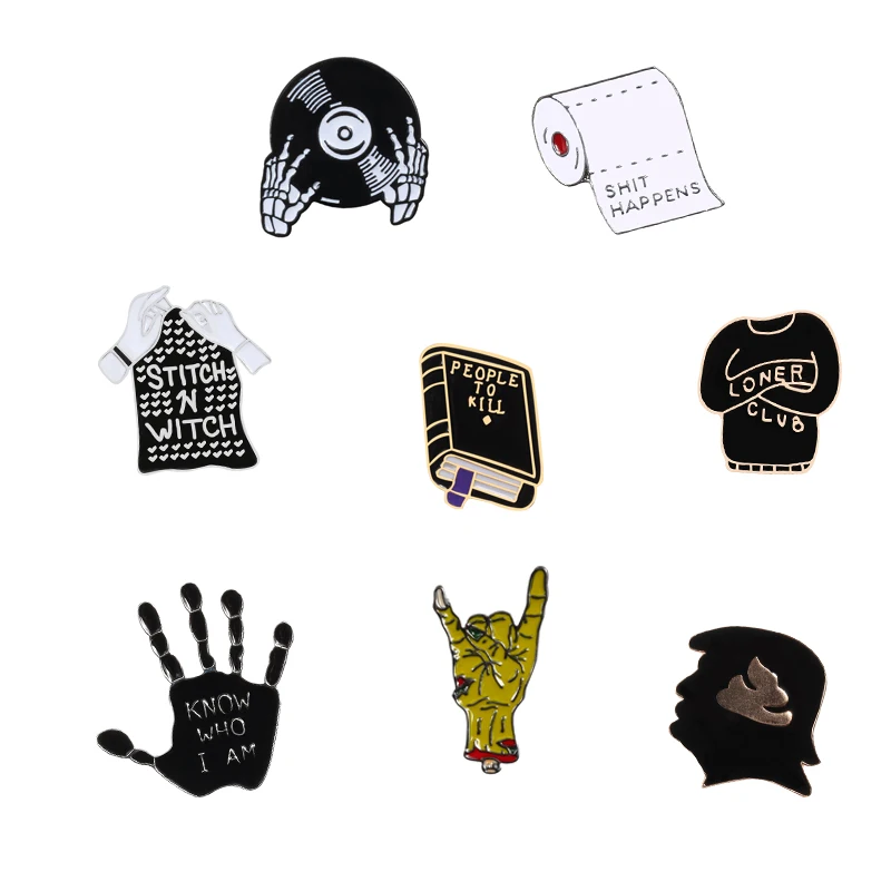

Book Enamel Pin Punk Palm Brooches For Cool Boys Creative DJ Vinyl Record Player Badge Pins Gothic Shirt Bag Lapel Pins Accessories Fashion Wholesale Collection Jewelry
