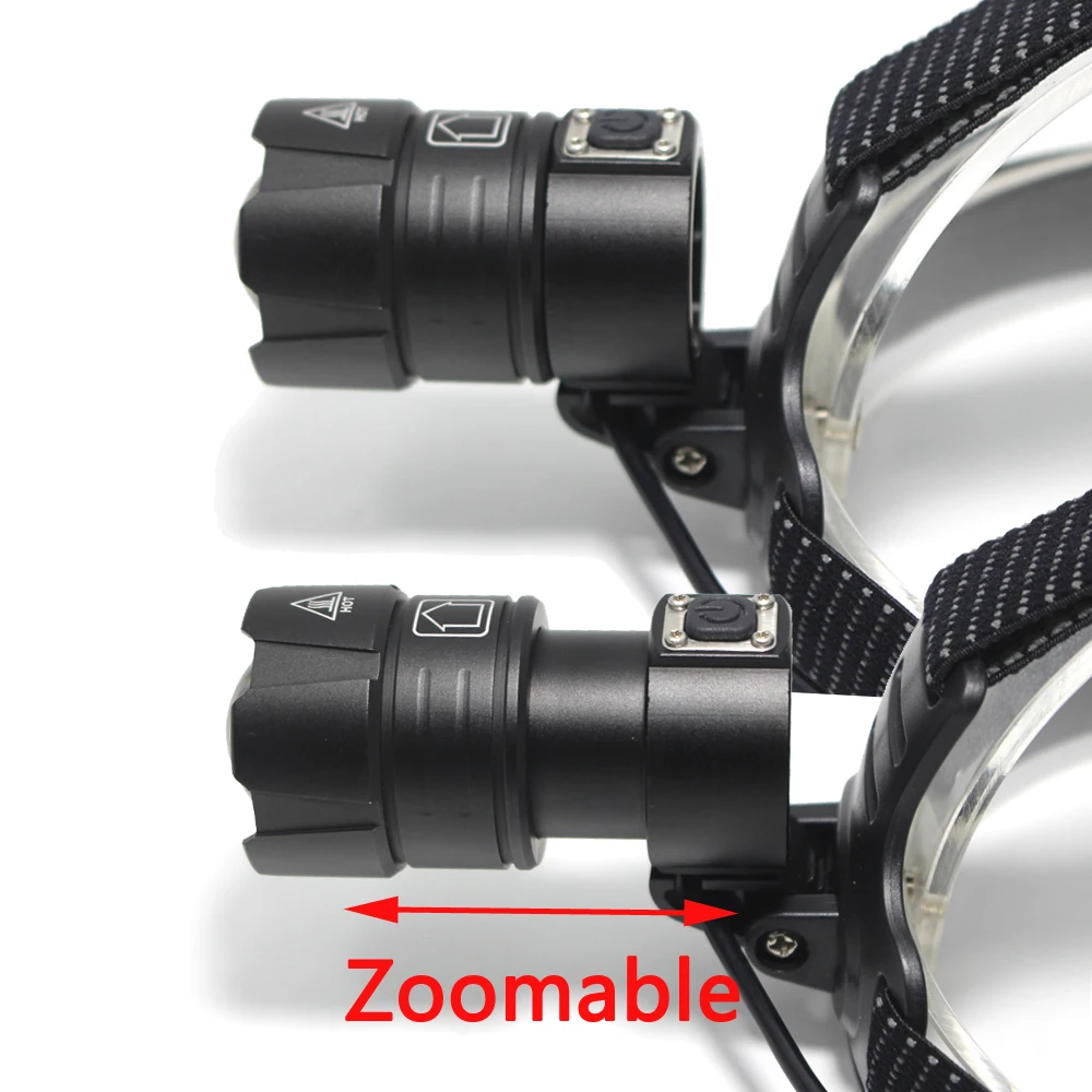 충전식 USB 헤드 손전등 줌 사냥 토치 라이트, 강력한 LED 헤드램프, 18650 XML-T6, 10000 LM XHP70.2