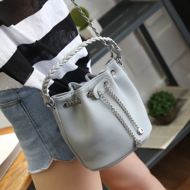

2019 new fashion chain bucket bag Korean version woven handbag leisure shoulder oblique satchel bag