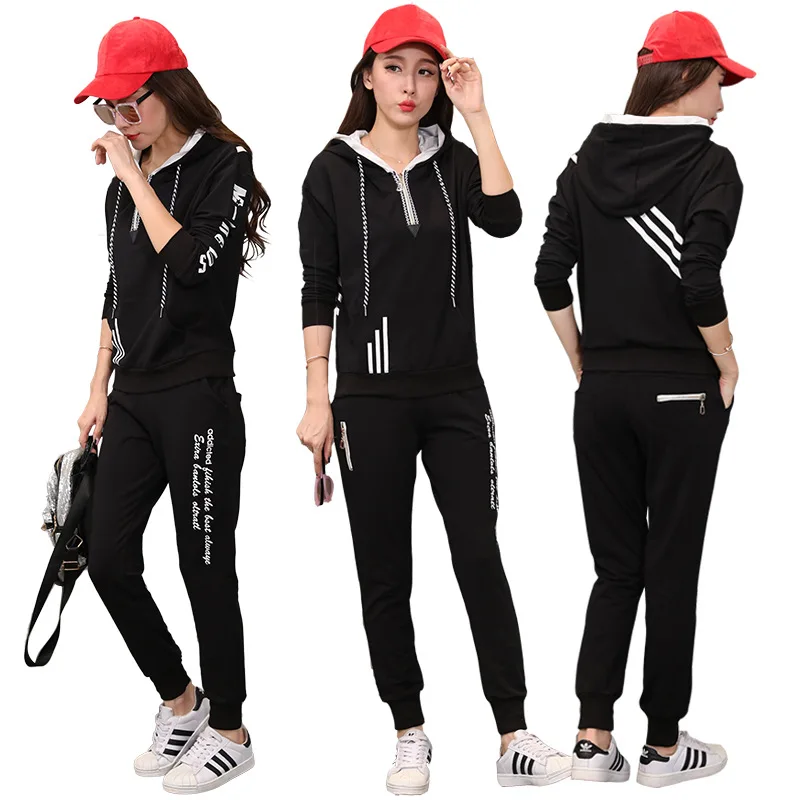 

2019 Spring And Autumn New Style Korean-style Fashionable Leisure Sports Suit Pure Cotton Sports Clothing Hoodie Women's Two-Pie