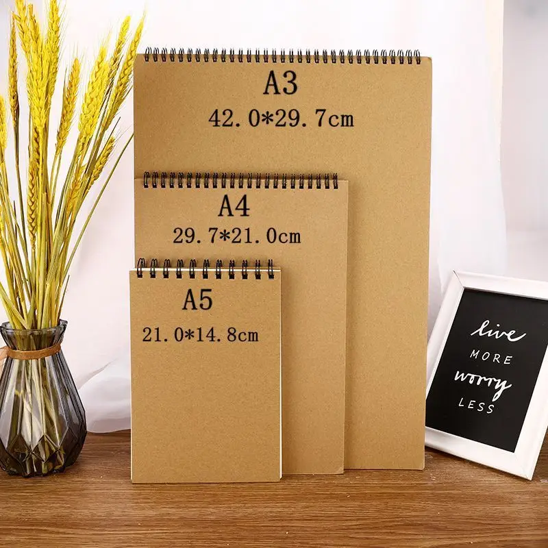 Vintage Spiral Coil Paper Drawing Painting Graffiti Sketchbook A3 A4 A5 Kraft Hard Cover for Students School Supplies | Канцтовары для