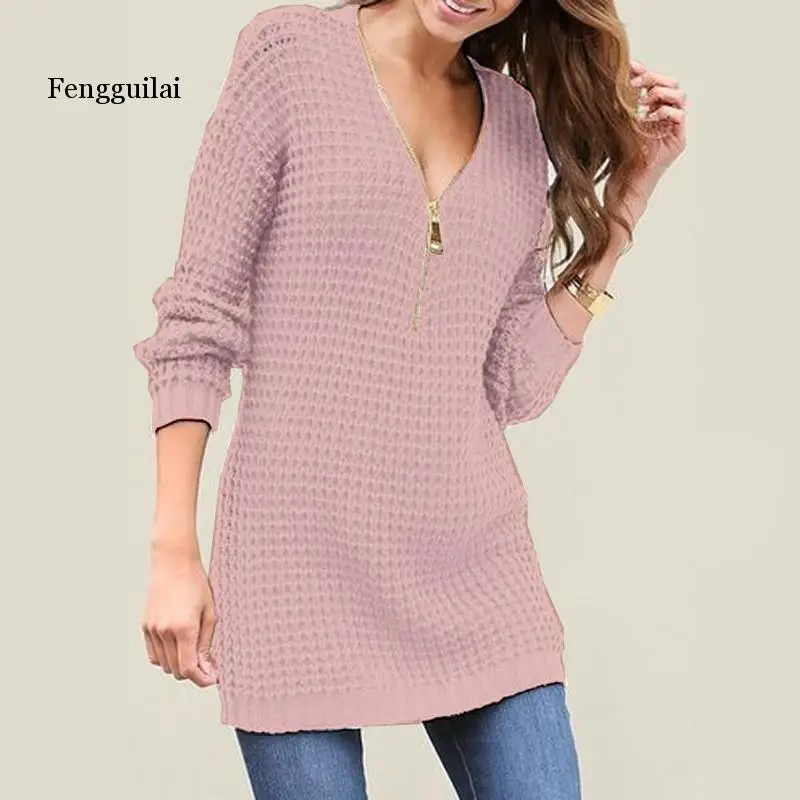 

Women V-neck Long Pullover Sweater 2019 Autumn Winter New Solid Basic Knitted Sweater Female Fashion Casual Knitwear