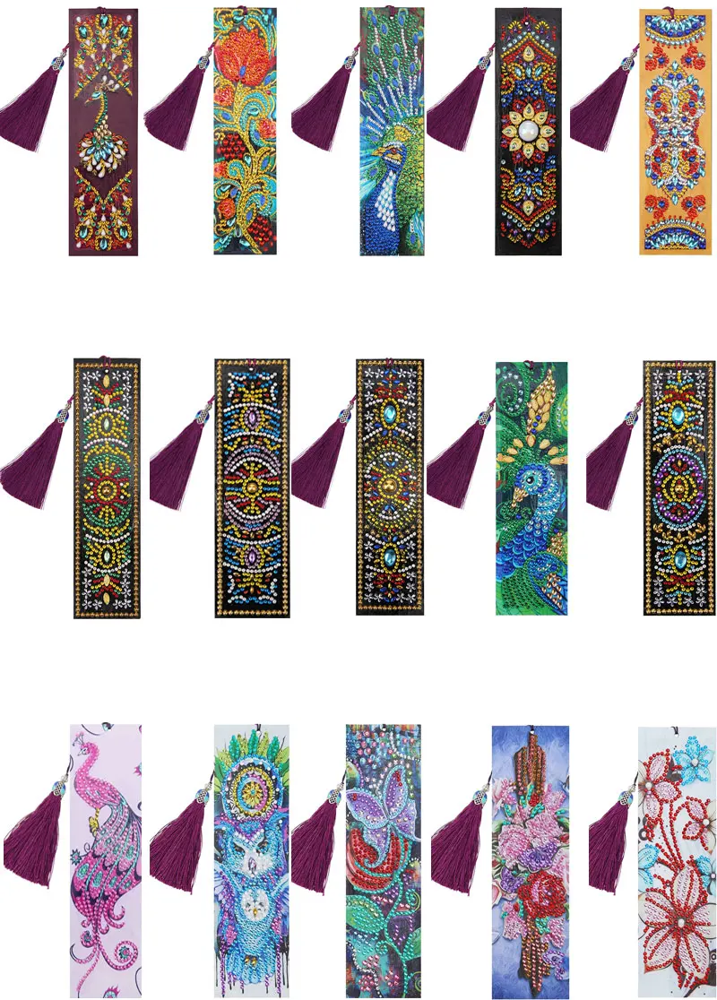 Diamond Painting Bookmark 5D DIY Special Shaped Diamond Art Mosaic Leather Tassel Book Marks Diamond Embroidery Cross Stitch 5d shiny diamond painting