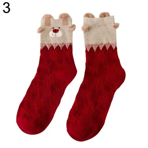 1 пара, зимние женские носки, теплые зимние женские и мужские носки до середины икры с рождественским оленем, Санта Клаусом, снеговиком, Meias Sokken, носки - Цвет: 3