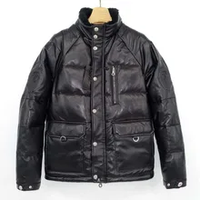 Новинка, зимнее Мужское пальто из натуральной овечьей кожи с утиным пухом, мужские теплые парки, куртка, одежда черного цвета размера плюс, xxxxl, 3xl, 4xl