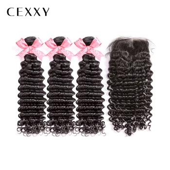 

OneCut Hair Deep Wave 8"-32 Inch P Brazilian Remy Hair Natural Color Curly Bundles With Closure Human Hair Extension