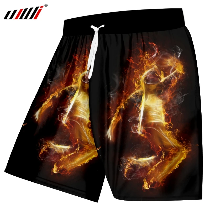 UJWI человек Новая мода танец король пляжные шорты 3D Панк Рок крутой Фабричный выход печатных мужские пламя шорты Лучшие продажи