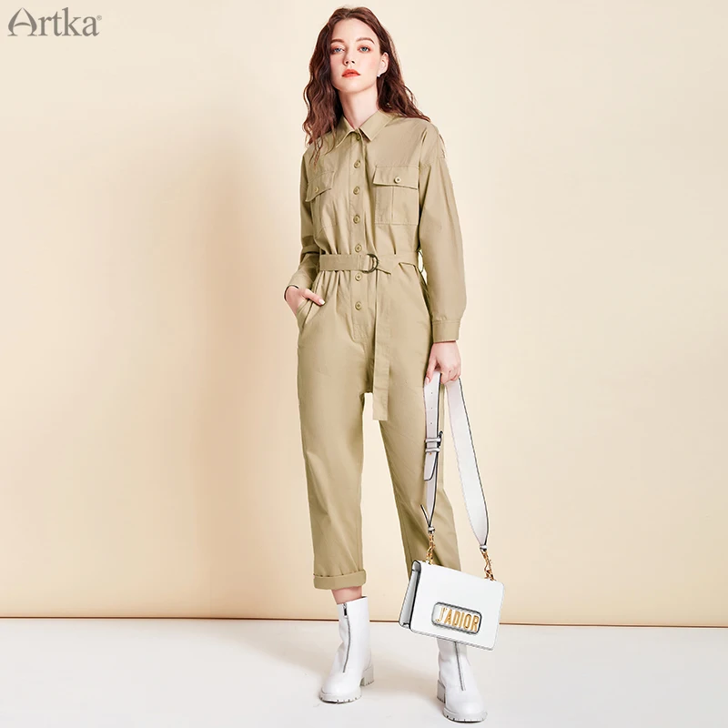 Женский комбинезон на пуговицах ARTKA черный повседневный из 2020 хлопка с высокой