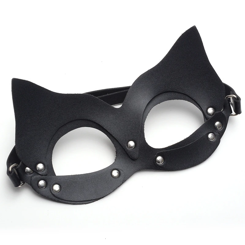 Women Sexy Pu Leather Rivet Upper Half Face Mask Rhinestone Cat Bunny Ear Cosplay Adult Play Game Masquerade Ball Carnival Masks