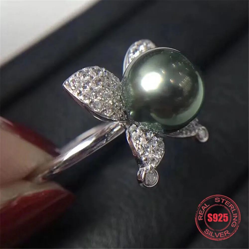 

S925 Sterling Silver Fashion Heart Pearl Ring Accessory Adjustable Ring Mountings DIY Rings Jewelry Making Gift