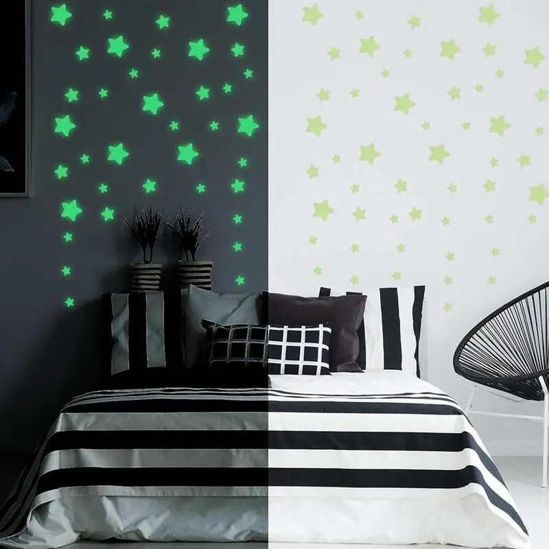 100 Stelle Adesive Fluorescenti Per Pareti - Decorazione Camera Da Letto 3D, Brillano Al Buio