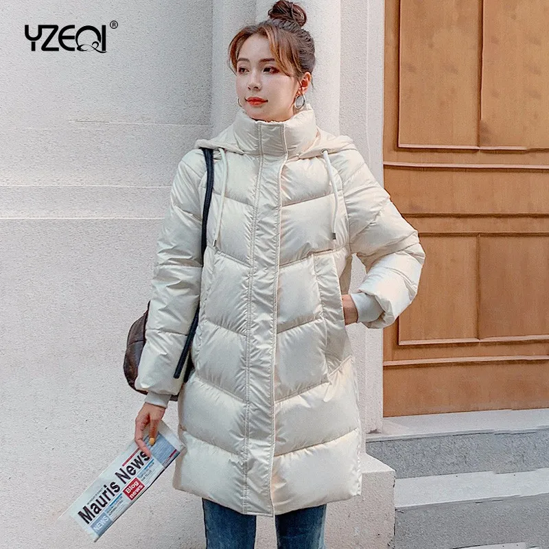 

Yzeqi Korean Style Long Coat Women Winter Thick Warm Cotton Padded Waterproof Jacket Female Down Parka Girl Loose Snow Outerwear