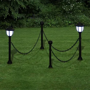 

Outdoor Garden Solar Lights 4 pcs with Chain Fence and Poles Barrier Bollard Solar Led Lamp Chain Waterproof Street Lawn Decor