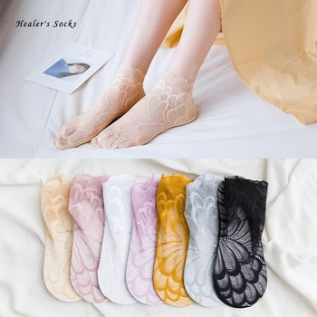 

Hot Fashion Women Socks Cotton Solid Color Harajuku Women Sandals Socks Funny Happy Fish Net Cute Cool Girls Lace Short Socks