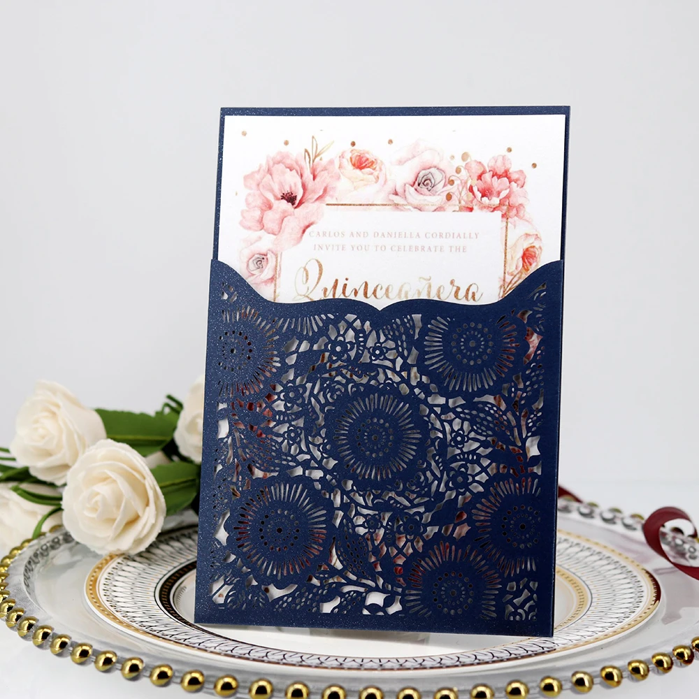  10pcs Wedding Invitations Lace Pattern Cards Laser Cut Paper Cards Announcement Greeting Postcards  - 4.00044E+12