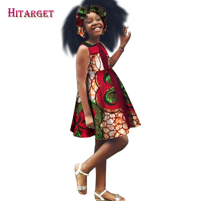 Новые африканские платья для девочек; Vestidos Fift Kanga; одежда с принтом Дашики в африканском стиле; платья трапециевидной формы без рукавов; WYT54 - Цвет: 2