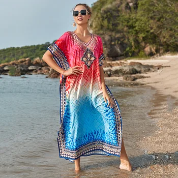 

Summer Beach Dress For Women 2020 Swimsuit Pareo Cover-Ups New Print Bikini Top Acetate Sierra Surfer Saida De Kaftan Swimwear