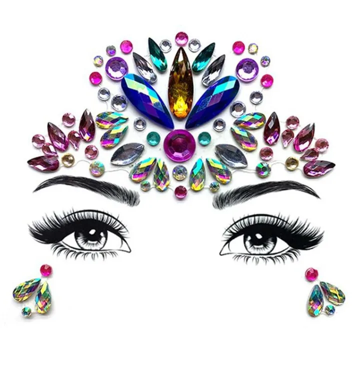 1  Colorful Rhinestone Jewelry Stickers For Women Fashion Diy Face Stickers Masquerade Party Diy Jewelry Marking Face Sticker