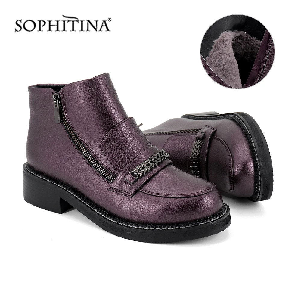 SOPHITINA/модные дизайнерские ботинки на молнии Новые Удобные однотонные ботинки с круглым носком на квадратном каблуке с металлическими украшениями женские ботильоны; PC389