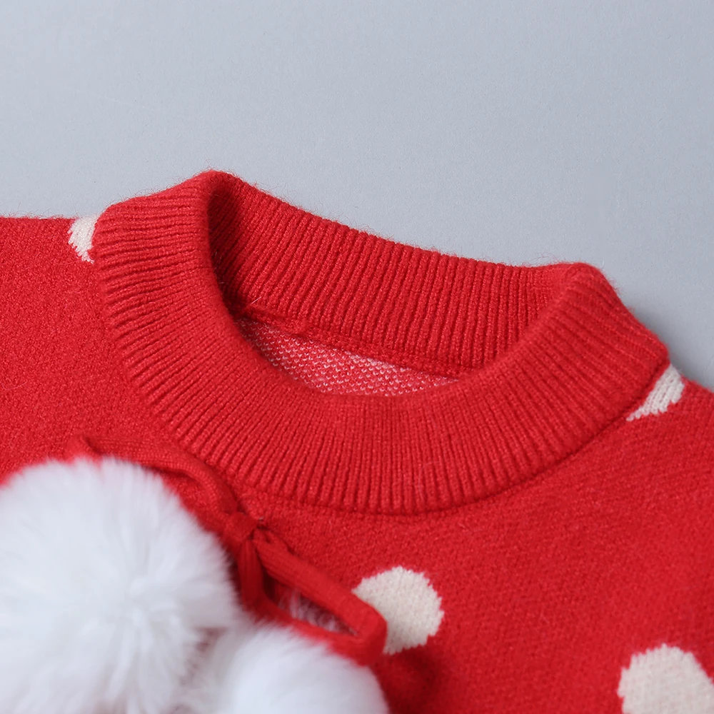 Pudcoco Christmas Baby Girls Sweaters Winter Warm Tops Toddler Baby Lantern Sleeve Dots Sweater Pullovers Child Kids Outerwear