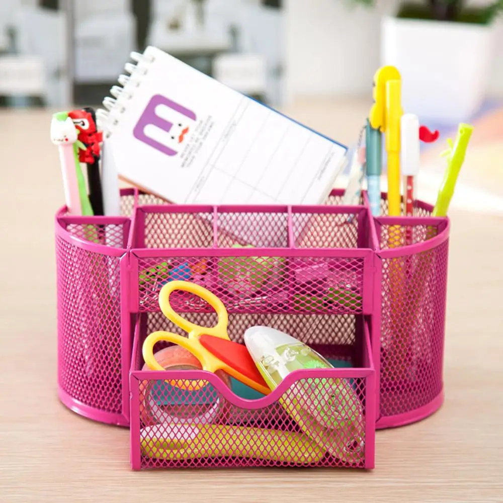 

22*11*10.5cm Multifuction Stationery Desk Organizer Pen Holder 9 cells Metal Mesh Desktop Office Pen Pencil Holder Study Storage