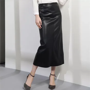 

Genuine leather long pencil sexy skirt women 2020 new fashion black high waist skirts womens high quality sheepskin skirt
