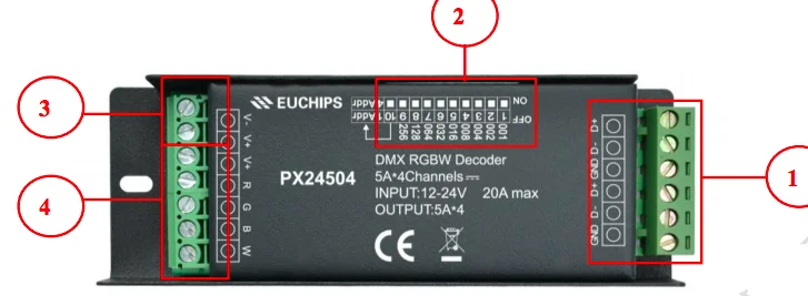 DMX RGBW decoder 4 channel constant voltage DMX decoding drive power PX24504