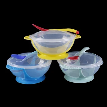 

Baby feeding suction bowl set slip-resistant tableware temperature sensing spoon
