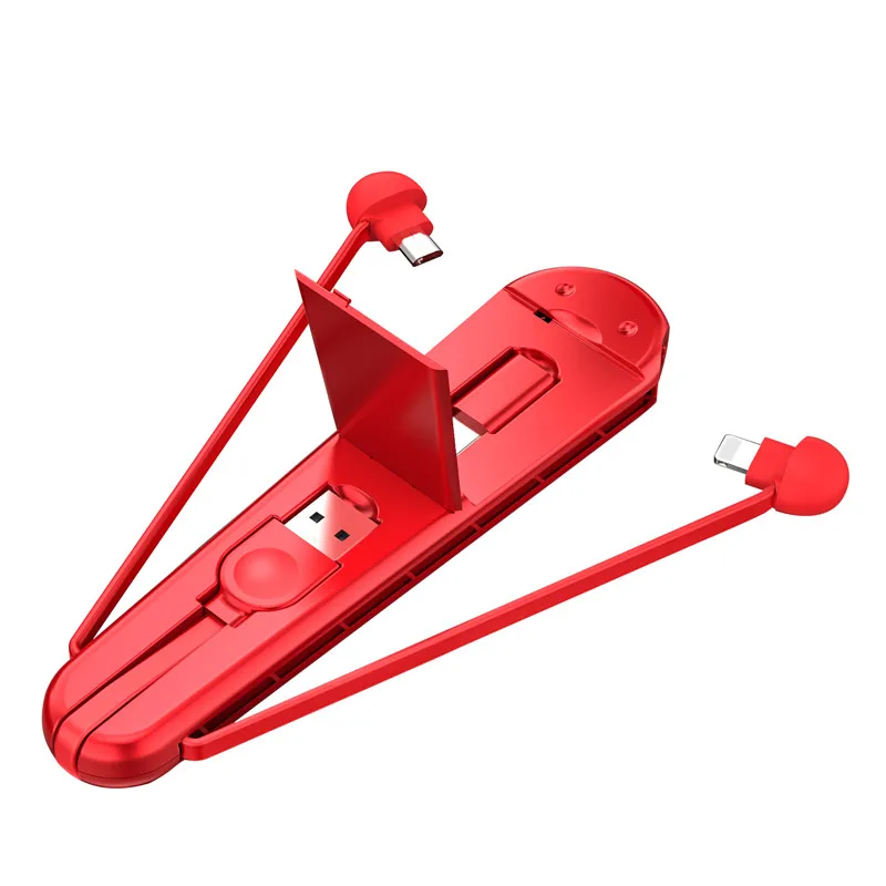 2.1A портативный 3 в 1 USB мультизарядный кабель, используемый в качестве держателя, небольшой и простой в переноске, совместимый с большинством смартфонов и подушечек - Цвет: Red