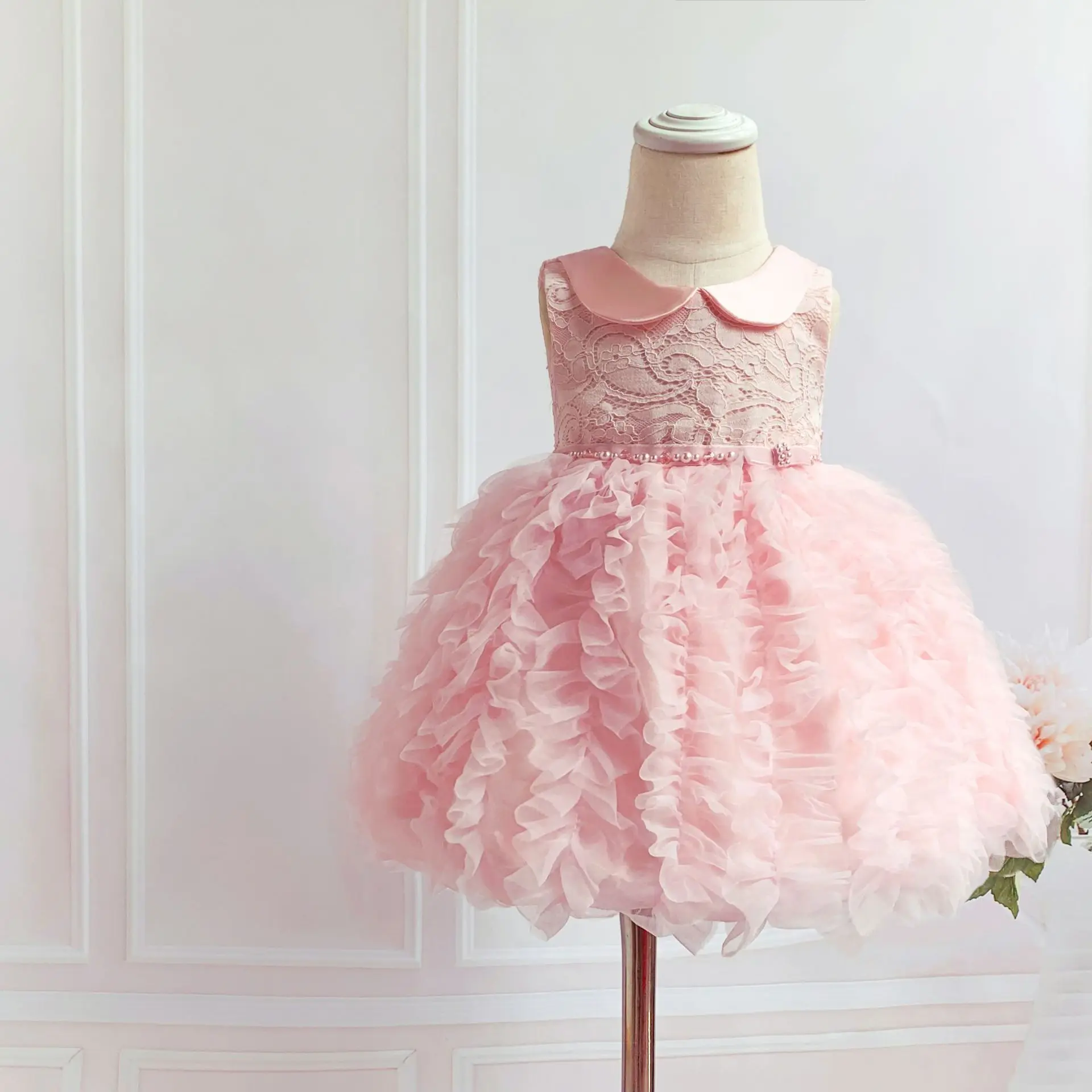 

Baby Girl Flower Dresses lace Pink Princess Birthday Party Christening Gown infant Summer Baptism TUTU dress toddler girl Kids