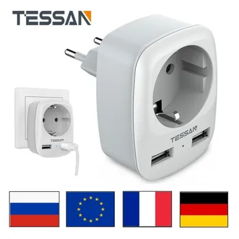 

Travel Adapter Wall Charger Multi Plug Outlet Extender with USB Charging Ports and EU Outlets EU KR To AU UK US Travel Converter